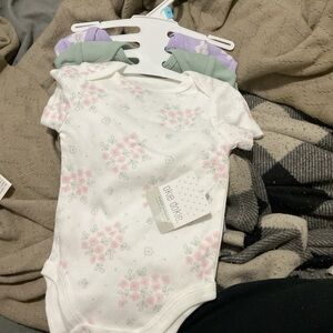 Okie Dokie Pink and Green Floral Bodysuit Set